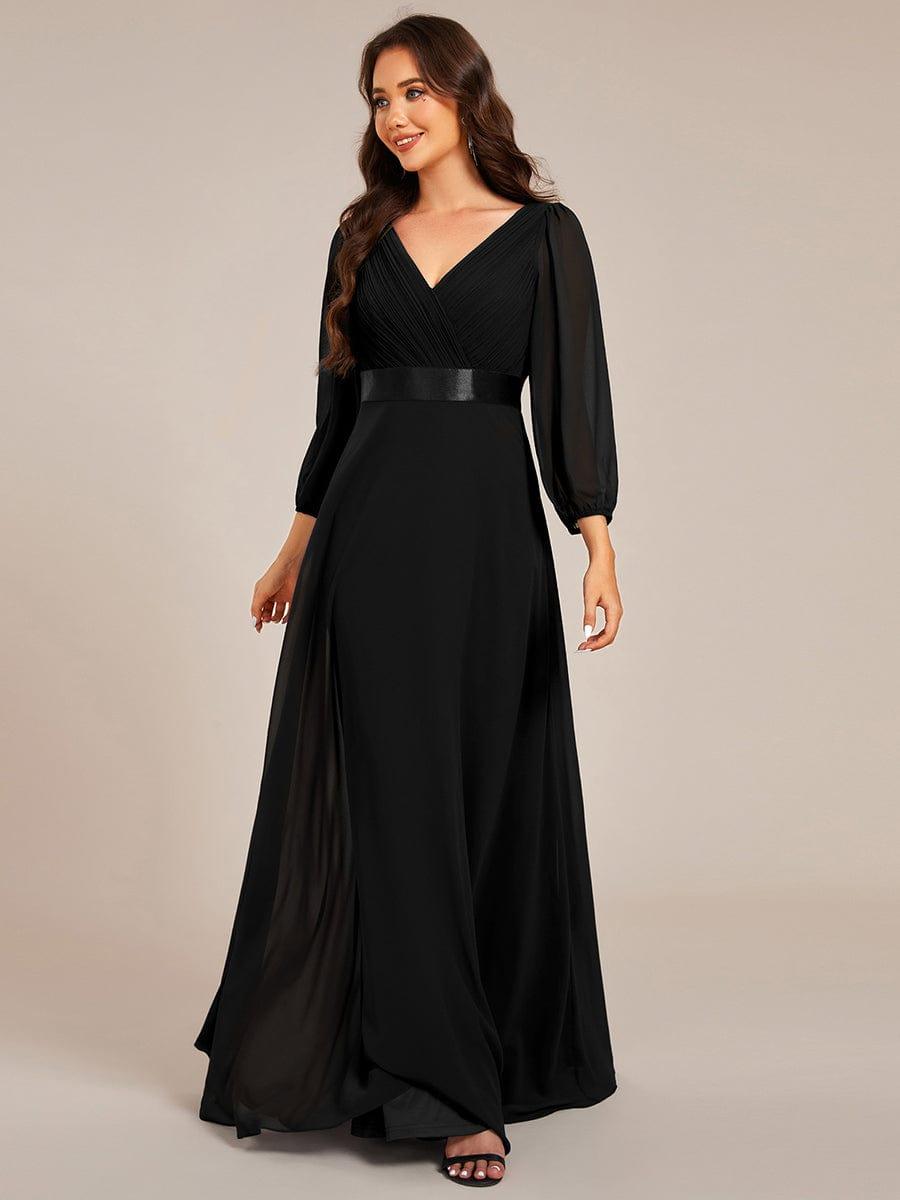 Empire V-Neck Chiffon A-Line Maxi Formal Evening Dress with Long Sleeves
