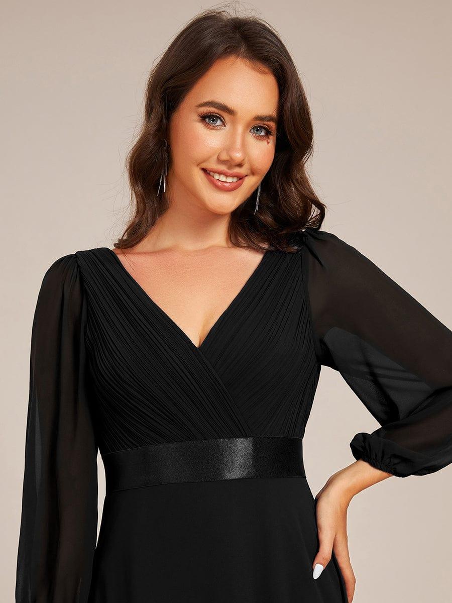 Empire V-Neck Chiffon A-Line Maxi Formal Evening Dress with Long Sleeves