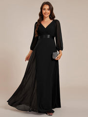 Empire V-Neck Chiffon A-Line Maxi Formal Evening Dress with Long Sleeves