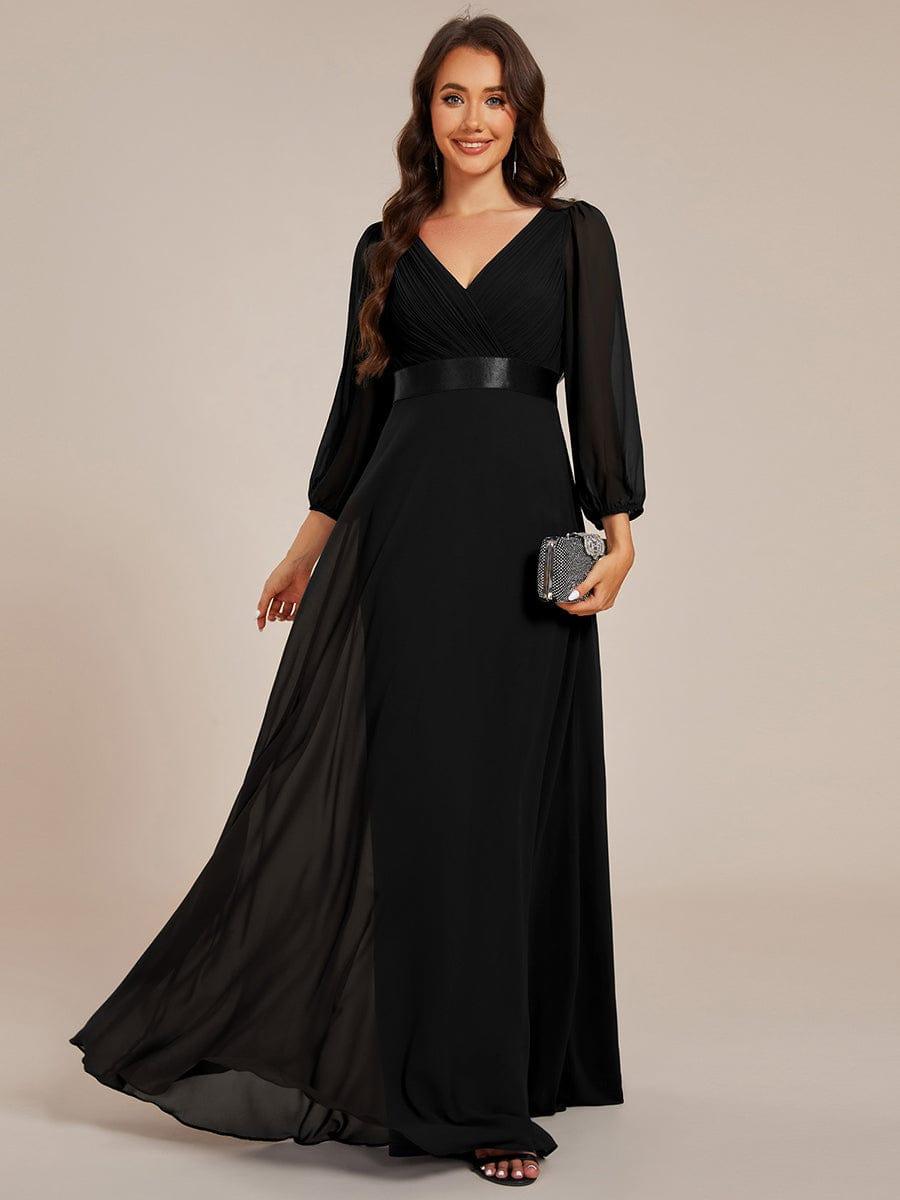 Empire V-Neck Chiffon A-Line Maxi Formal Evening Dress with Long Sleeves