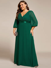 Empire V-Neck Chiffon A-Line Maxi Formal Evening Dress with Long Sleeves