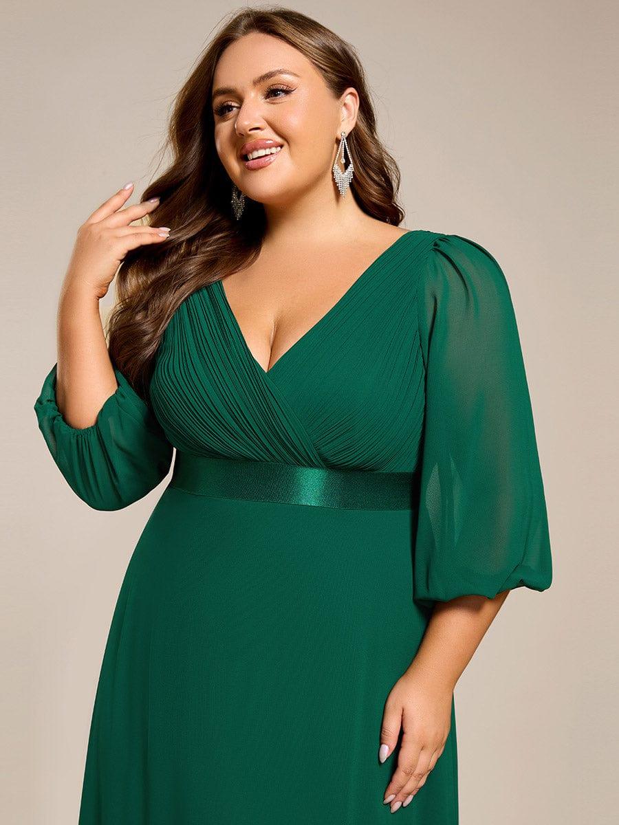 Empire V-Neck Chiffon A-Line Maxi Formal Evening Dress with Long Sleeves