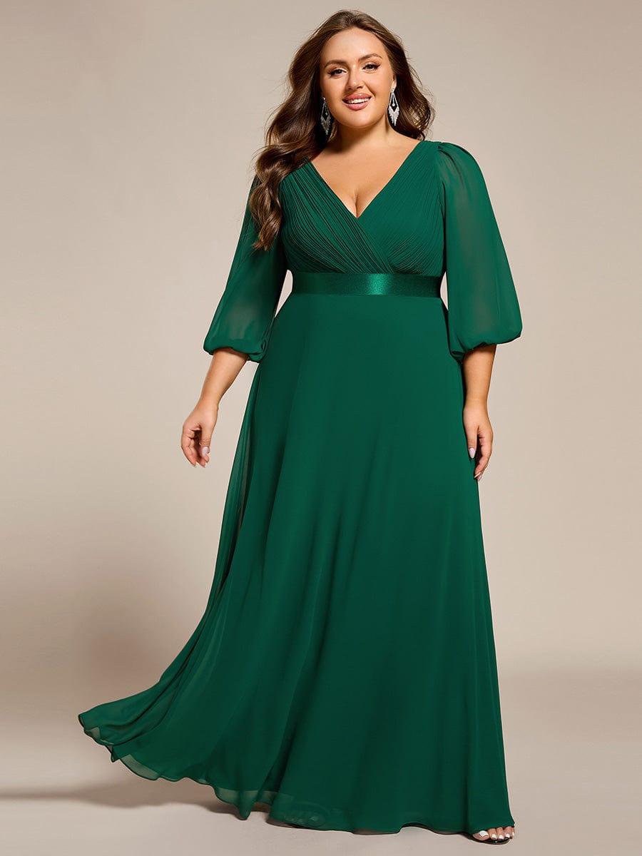 Empire V-Neck Chiffon A-Line Maxi Formal Evening Dress with Long Sleeves