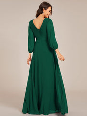 Empire V-Neck Chiffon A-Line Maxi Formal Evening Dress with Long Sleeves