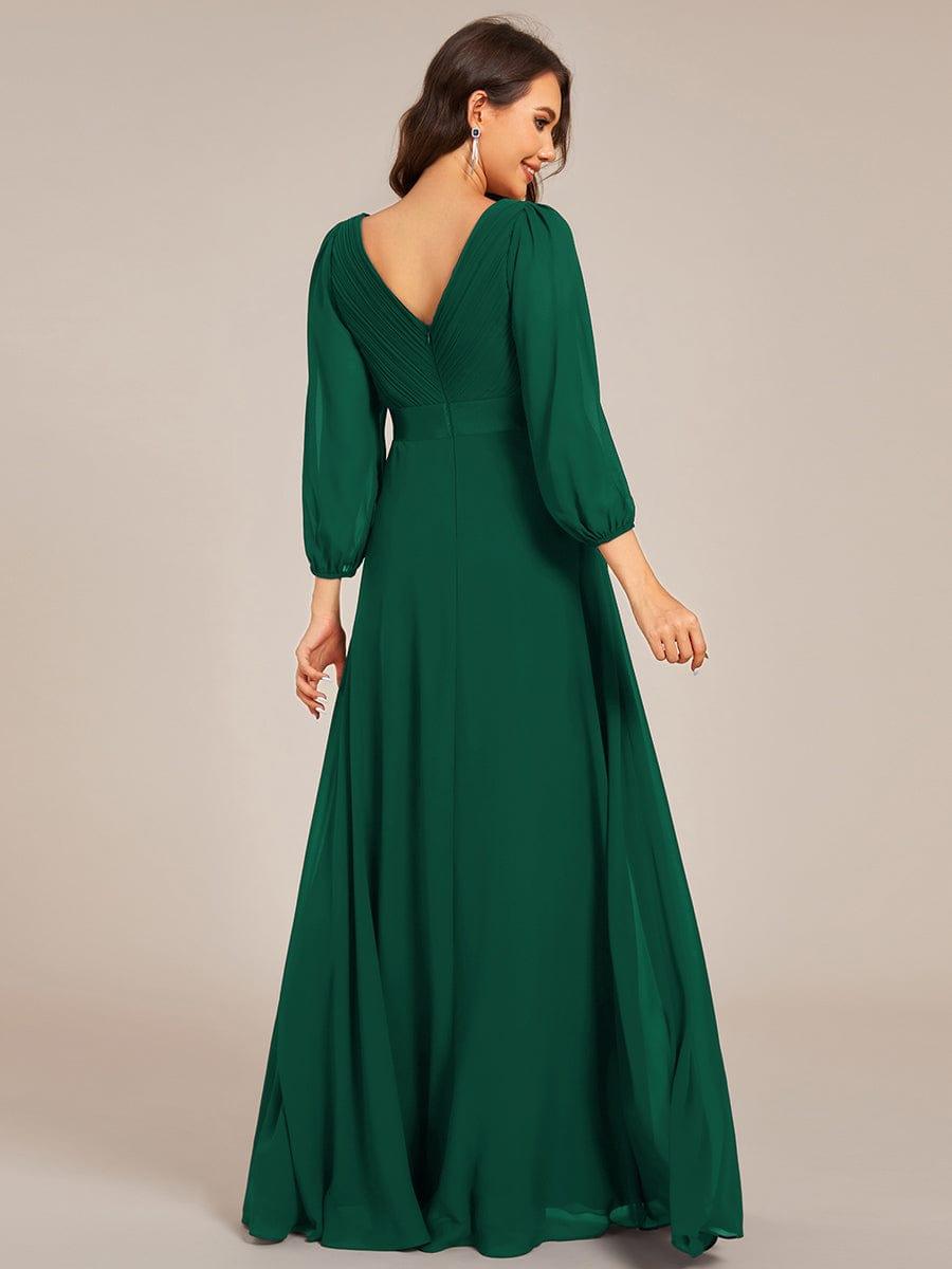 Empire V-Neck Chiffon A-Line Maxi Formal Evening Dress with Long Sleeves