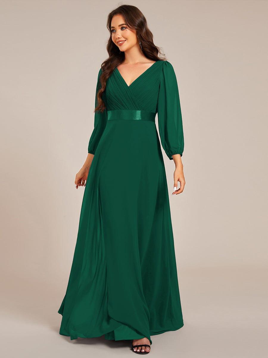 Empire V-Neck Chiffon A-Line Maxi Formal Evening Dress with Long Sleeves
