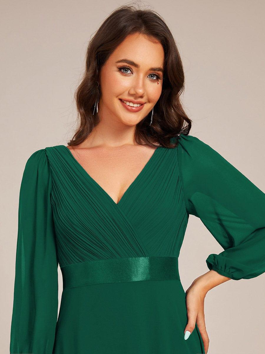 Empire V-Neck Chiffon A-Line Maxi Formal Evening Dress with Long Sleeves