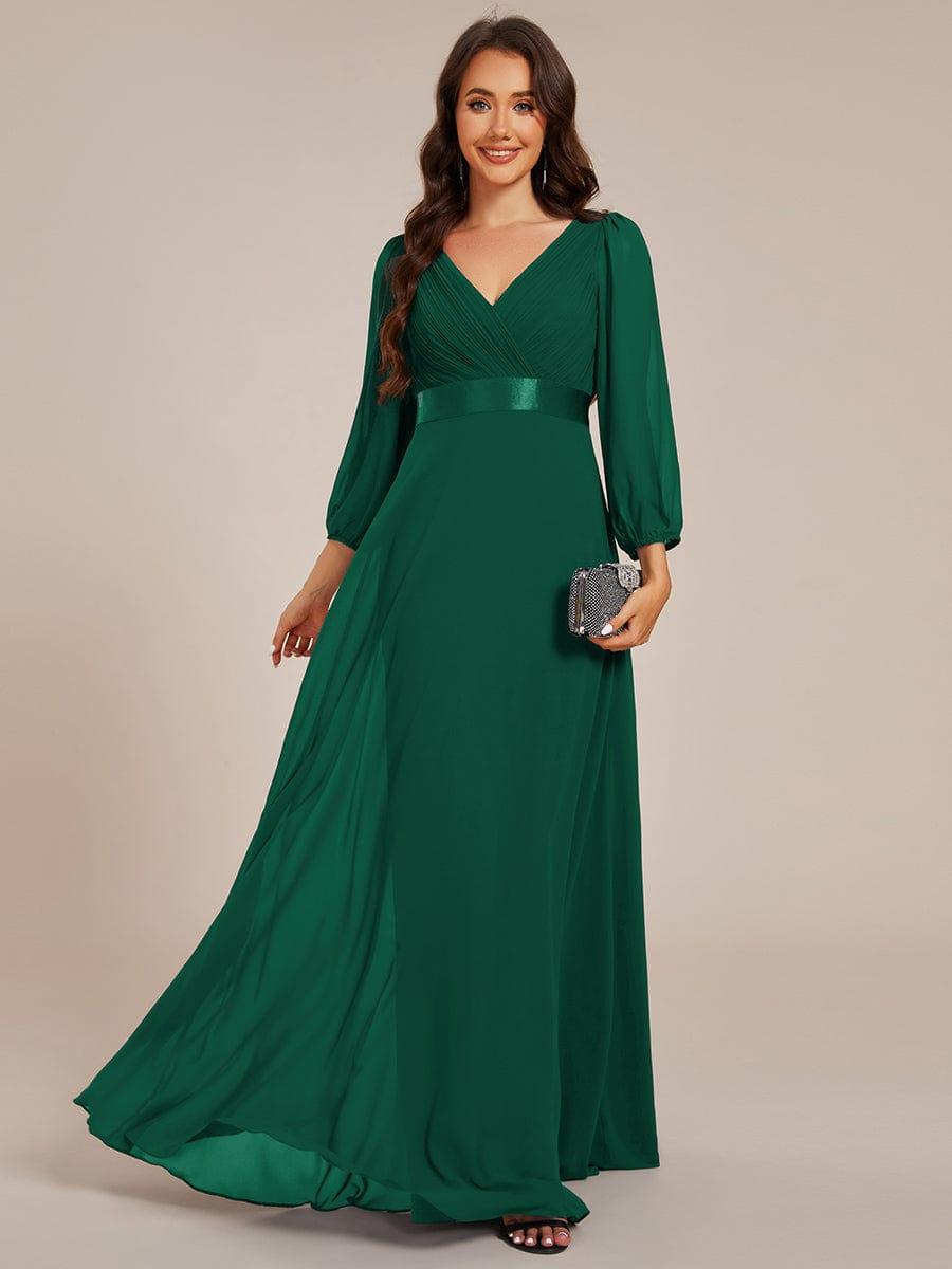 Empire V-Neck Chiffon A-Line Maxi Formal Evening Dress with Long Sleeves