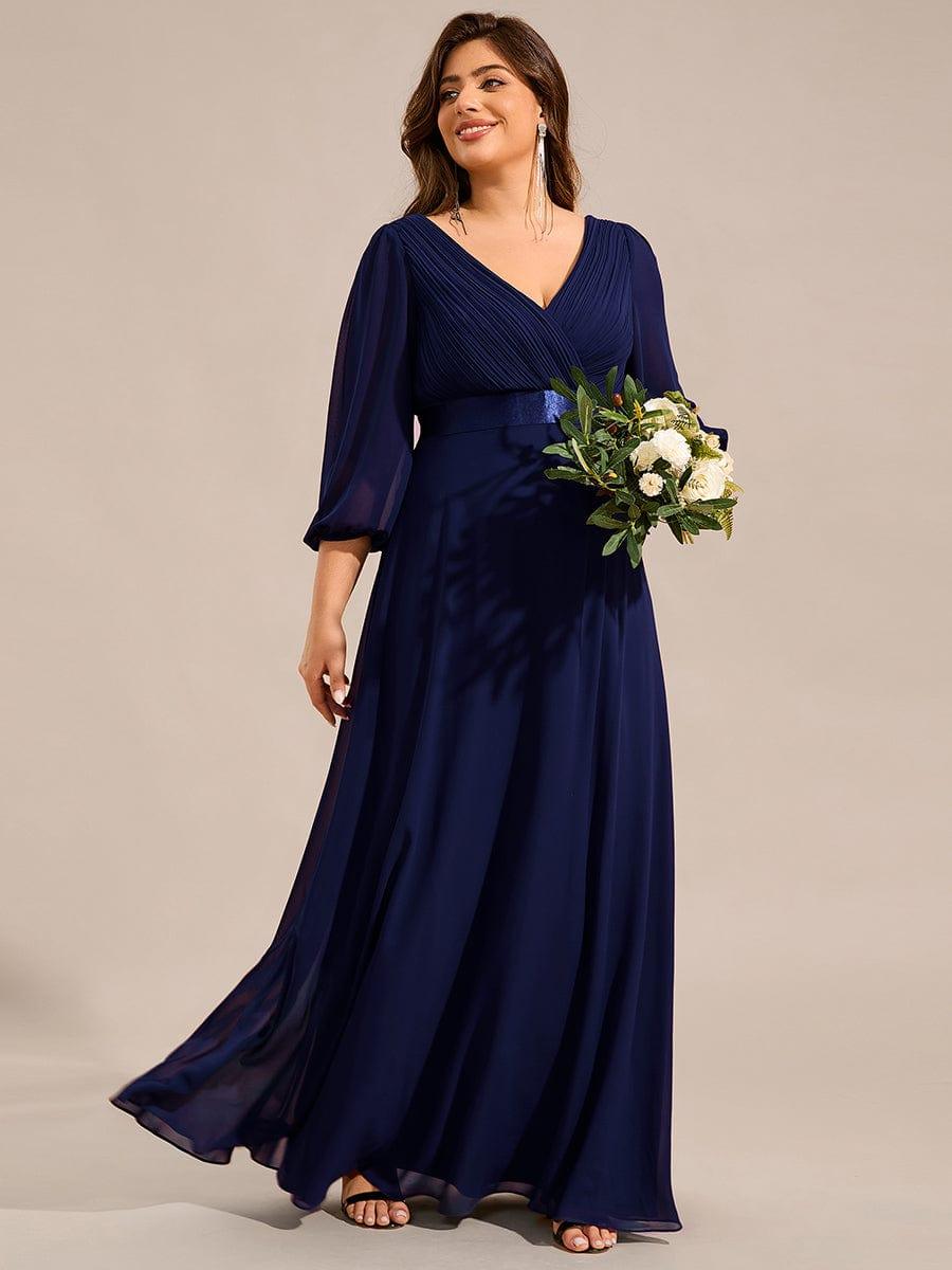 Empire V-Neck Chiffon A-Line Maxi Formal Evening Dress with Long Sleeves