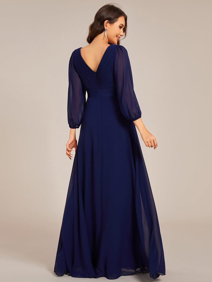 Empire V-Neck Chiffon A-Line Maxi Formal Evening Dress with Long Sleeves