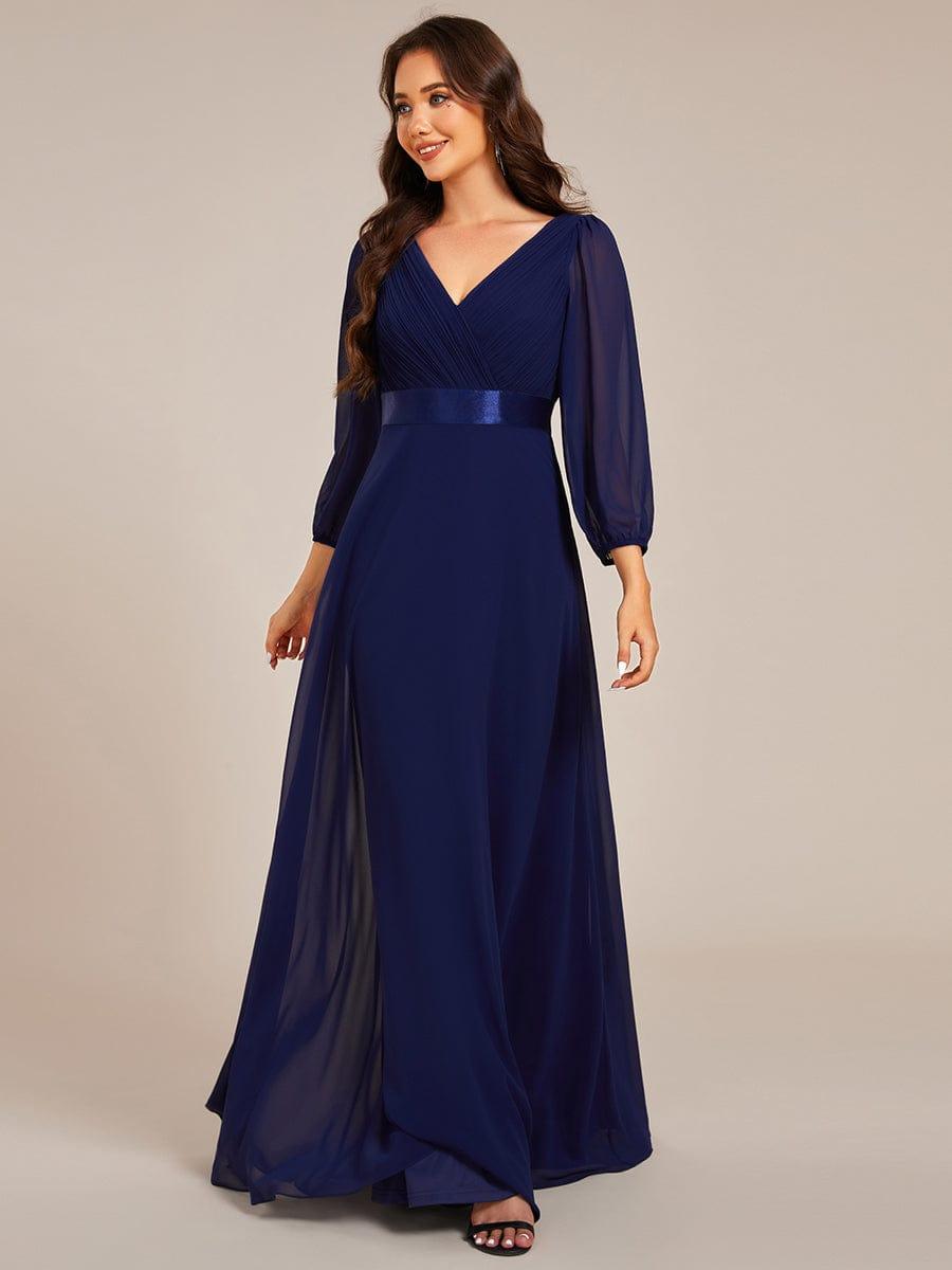 Empire V-Neck Chiffon A-Line Maxi Formal Evening Dress with Long Sleeves