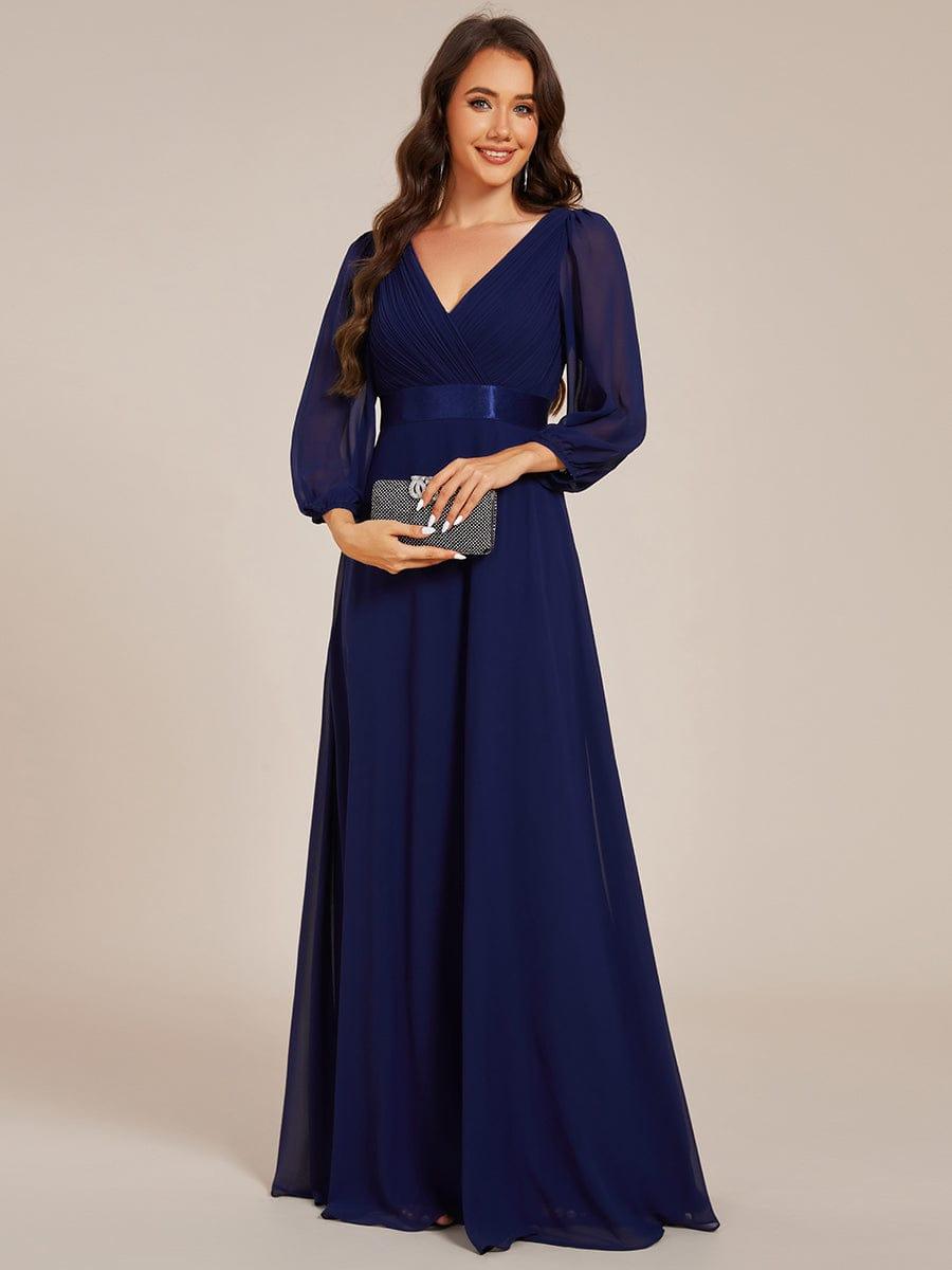 Empire V-Neck Chiffon A-Line Maxi Formal Evening Dress with Long Sleeves