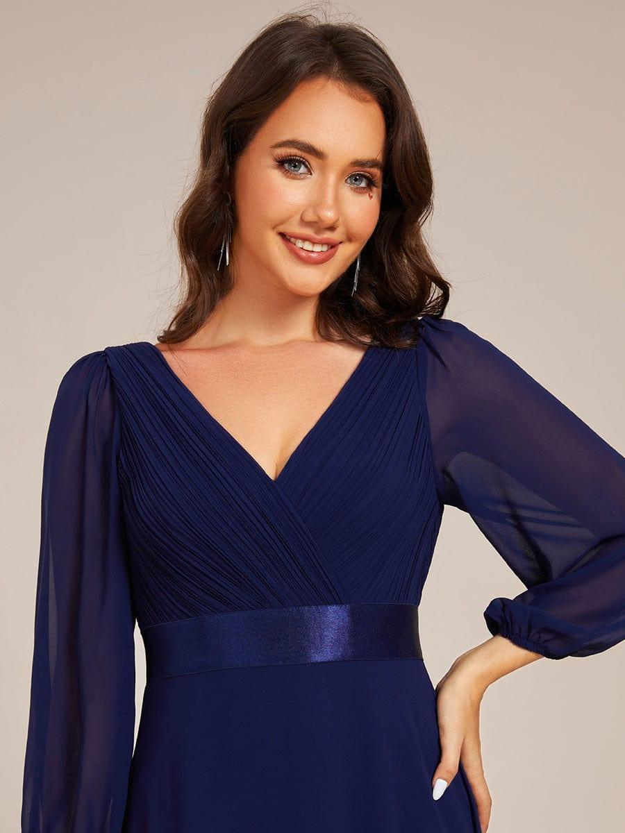 Empire V-Neck Chiffon A-Line Maxi Formal Evening Dress with Long Sleeves