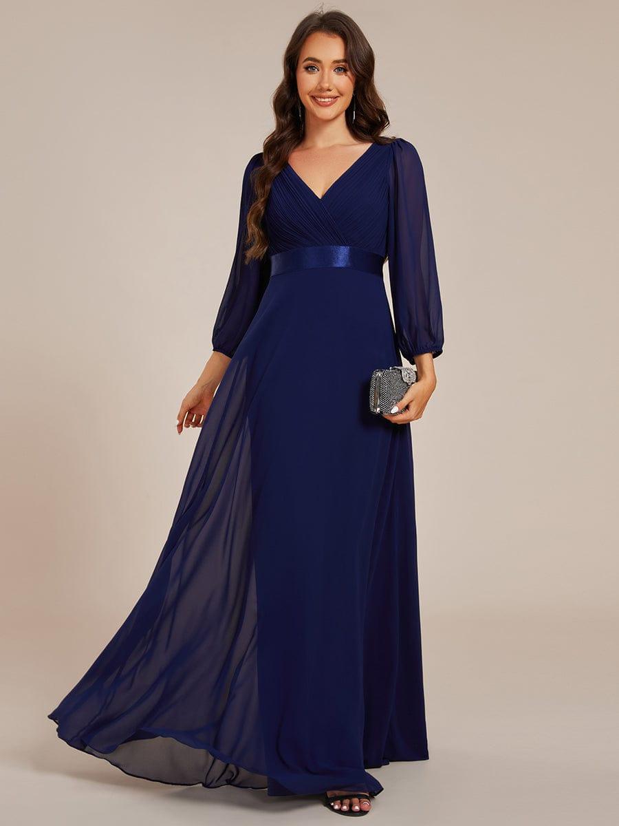 Empire V-Neck Chiffon A-Line Maxi Formal Evening Dress with Long Sleeves