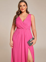 Gorgeous Plus Size V-Neck Formal Evening Dress with Slit