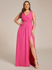 Gorgeous Plus Size V-Neck Formal Evening Dress with Slit