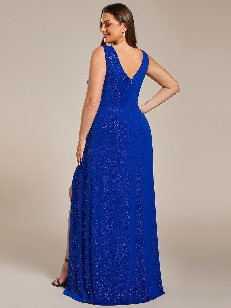 Gorgeous Plus Size V-Neck Formal Evening Dress with Slit