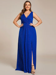 Gorgeous Plus Size V-Neck Formal Evening Dress with Slit