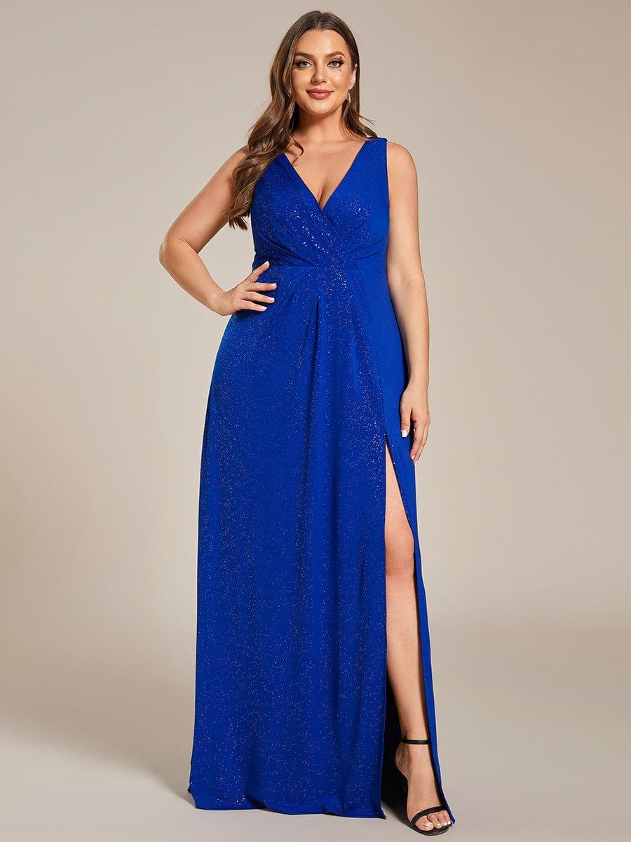 Gorgeous Plus Size V-Neck Formal Evening Dress with Slit