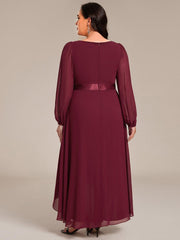 Sexy Plus Size A-Line Long Sleeves Chiffon Formal Dress with Sash