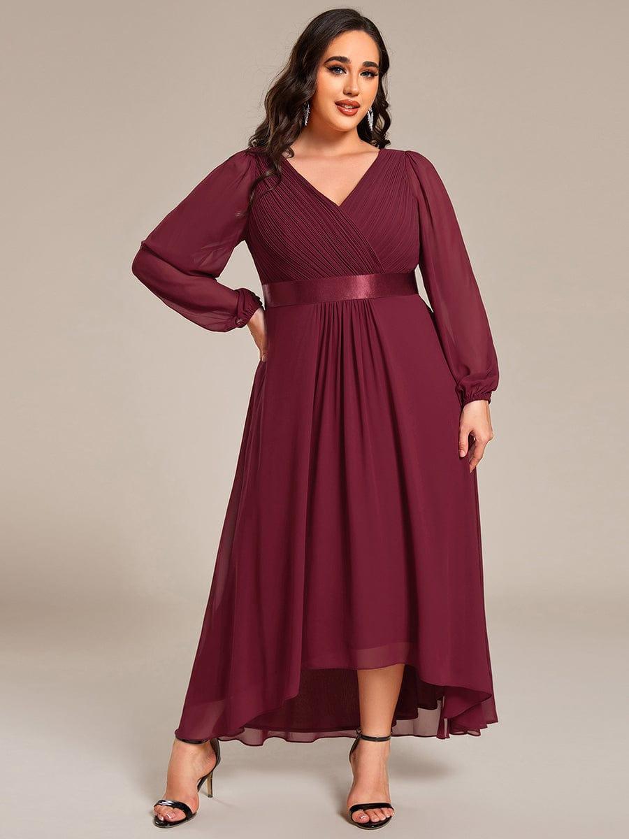 Sexy Plus Size A-Line Long Sleeves Chiffon Formal Dress with Sash