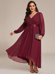 Sexy Plus Size A-Line Long Sleeves Chiffon Formal Dress with Sash