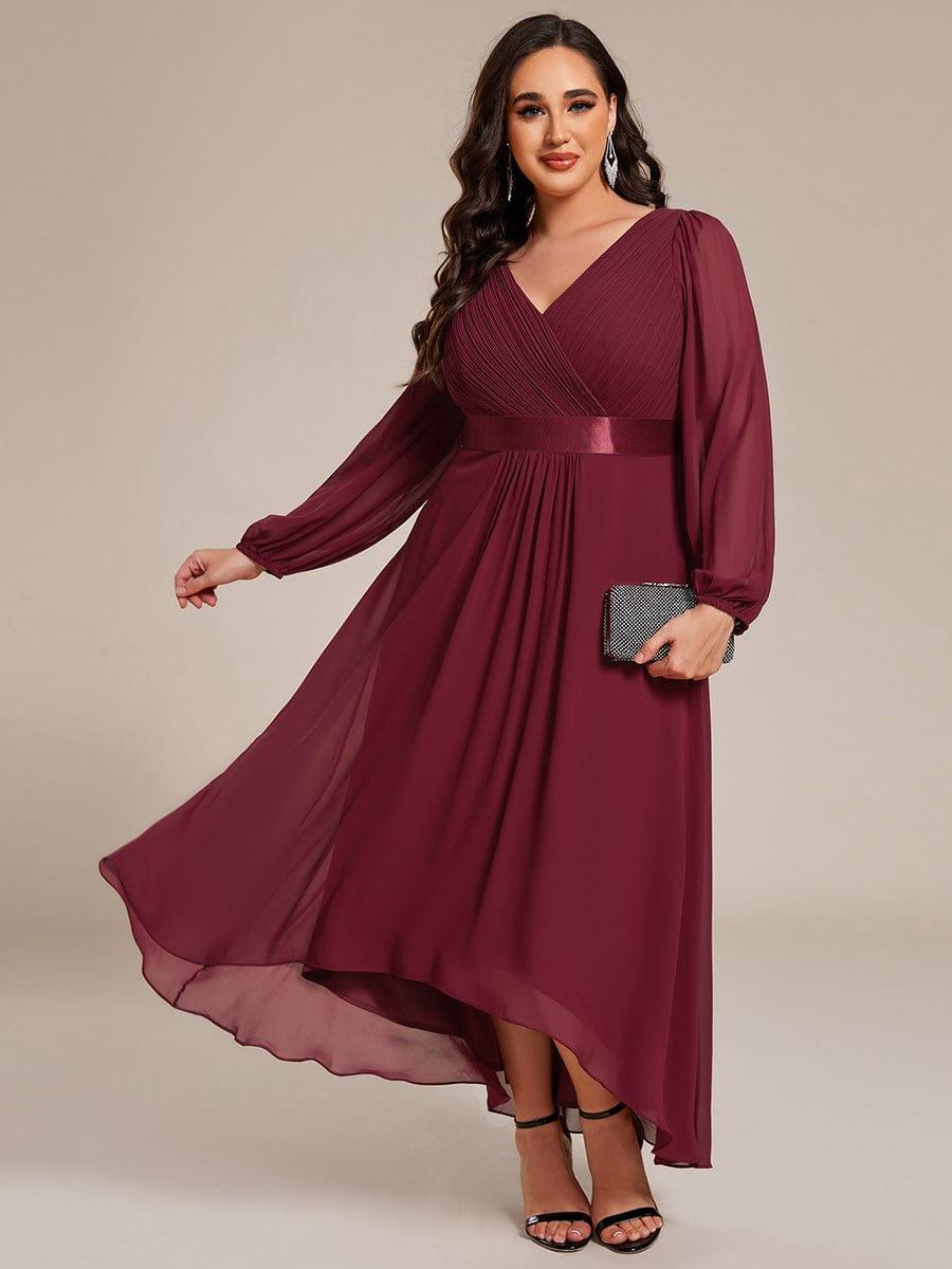 Sexy Plus Size A-Line Long Sleeves Chiffon Formal Dress with Sash