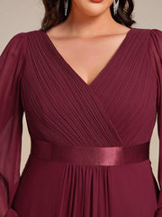 Sexy Plus Size A-Line Long Sleeves Chiffon Formal Dress with Sash