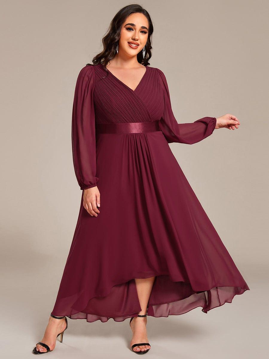 Sexy Plus Size A-Line Long Sleeves Chiffon Formal Dress with Sash
