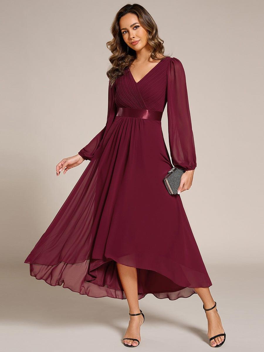 Stunning A-Line Long Sleeves Chiffon V-Neck Formal Dress