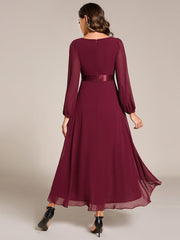 Stunning A-Line Long Sleeves Chiffon V-Neck Formal Dress