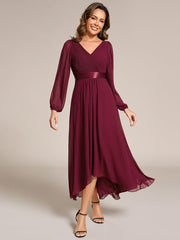 Stunning A-Line Long Sleeves Chiffon V-Neck Formal Dress