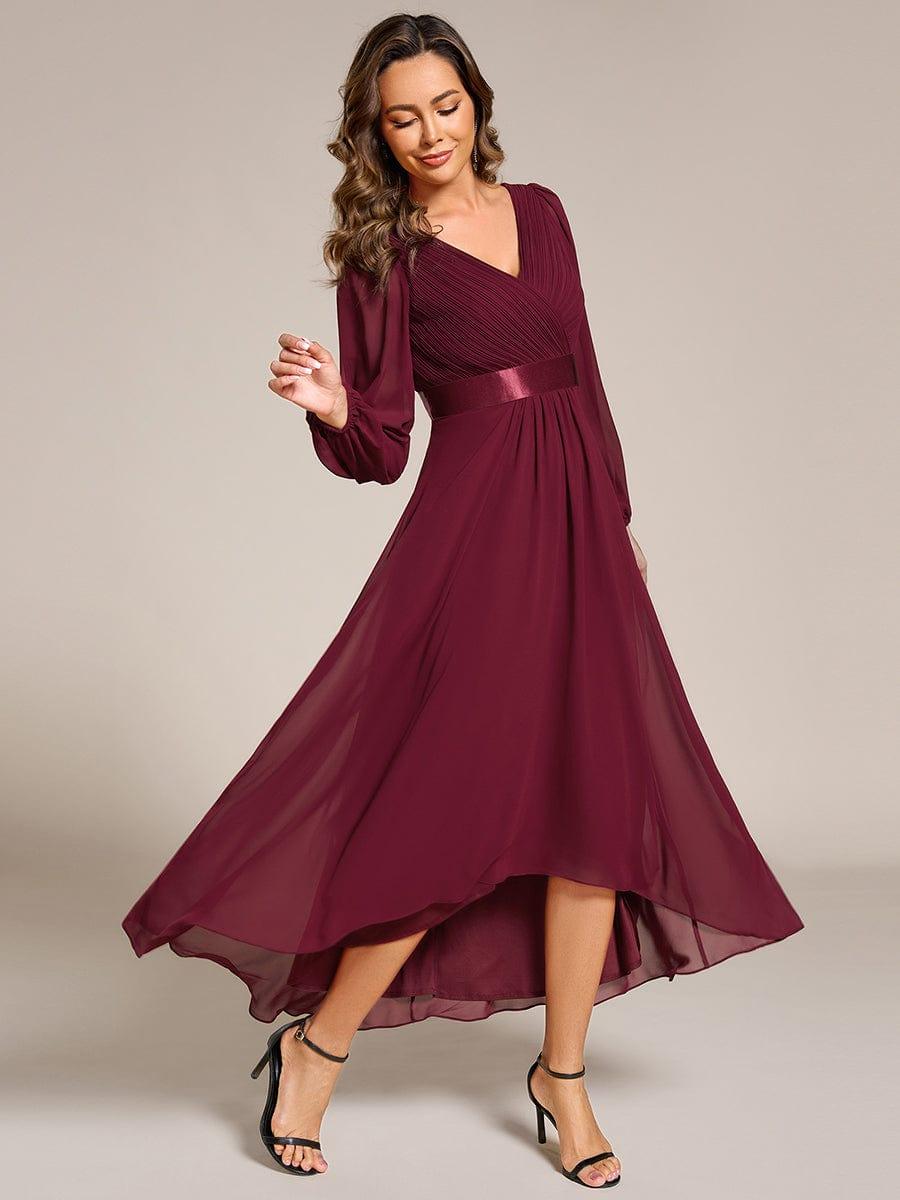 Stunning A-Line Long Sleeves Chiffon V-Neck Formal Dress