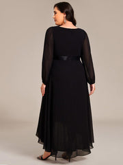 Sexy Plus Size A-Line Long Sleeves Chiffon Formal Dress with Sash