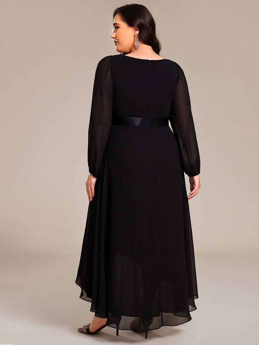 Sexy Plus Size A-Line Long Sleeves Chiffon Formal Dress with Sash