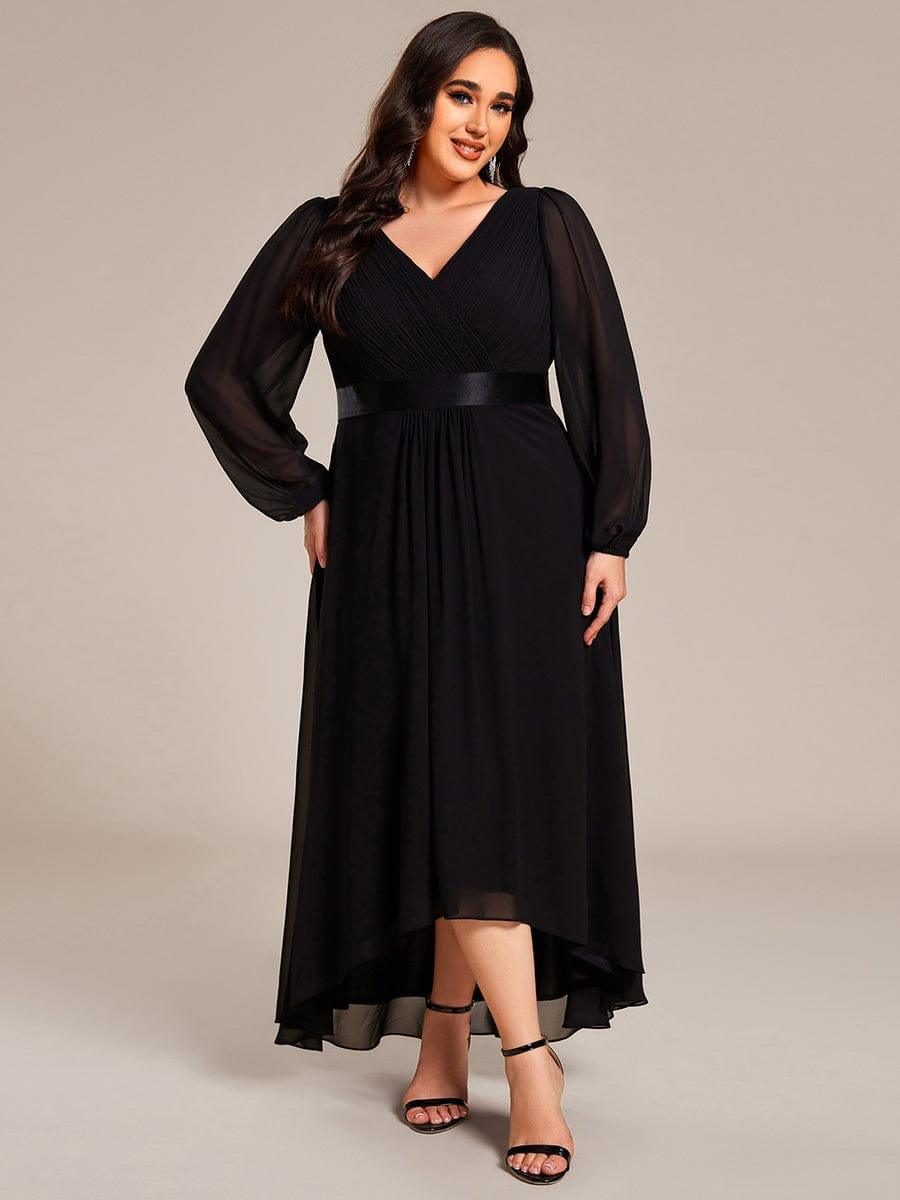 Sexy Plus Size A-Line Long Sleeves Chiffon Formal Dress with Sash