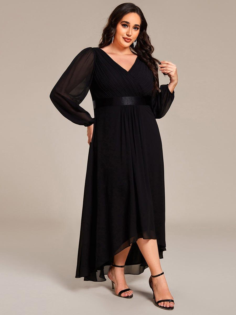 Sexy Plus Size A-Line Long Sleeves Chiffon Formal Dress with Sash