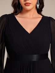 Stunning A-Line Long Sleeves Chiffon V-Neck Formal Dress