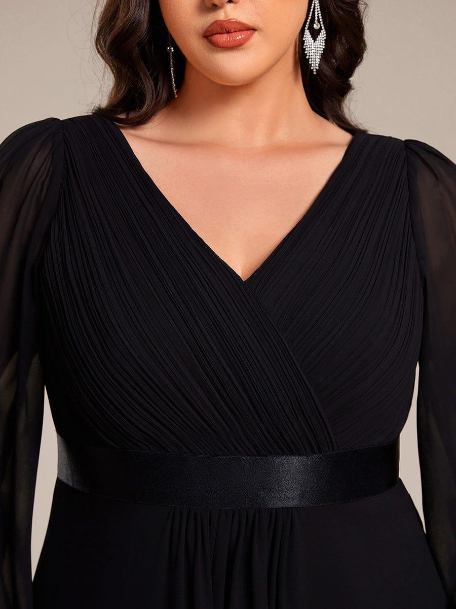 Sexy Plus Size A-Line Long Sleeves Chiffon Formal Dress with Sash