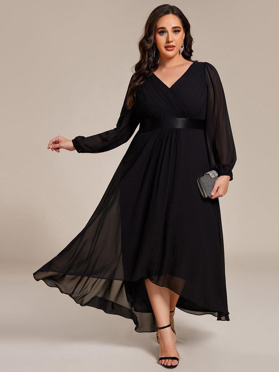 Sexy Plus Size A-Line Long Sleeves Chiffon Formal Dress with Sash
