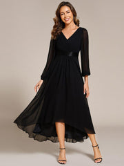 Stunning A-Line Long Sleeves Chiffon V-Neck Formal Dress