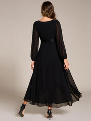 Stunning A-Line Long Sleeves Chiffon V-Neck Formal Dress