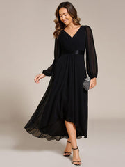 Stunning A-Line Long Sleeves Chiffon V-Neck Formal Dress