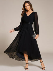 Stunning A-Line Long Sleeves Chiffon V-Neck Formal Dress
