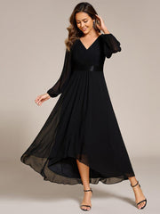 Stunning A-Line Long Sleeves Chiffon V-Neck Formal Dress