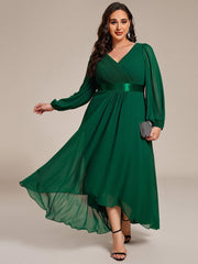 Stunning A-Line Long Sleeves Chiffon V-Neck Formal Dress