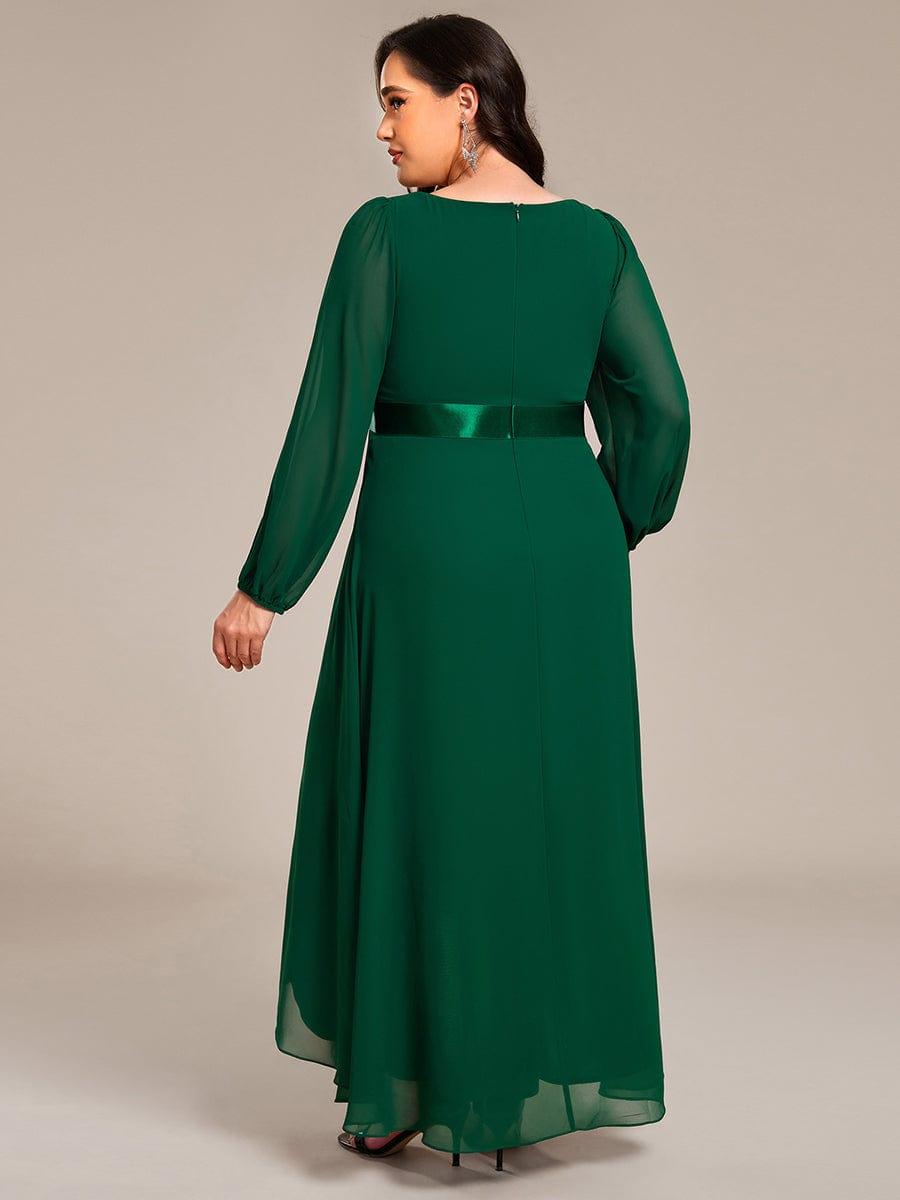 Sexy Plus Size A-Line Long Sleeves Chiffon Formal Dress with Sash