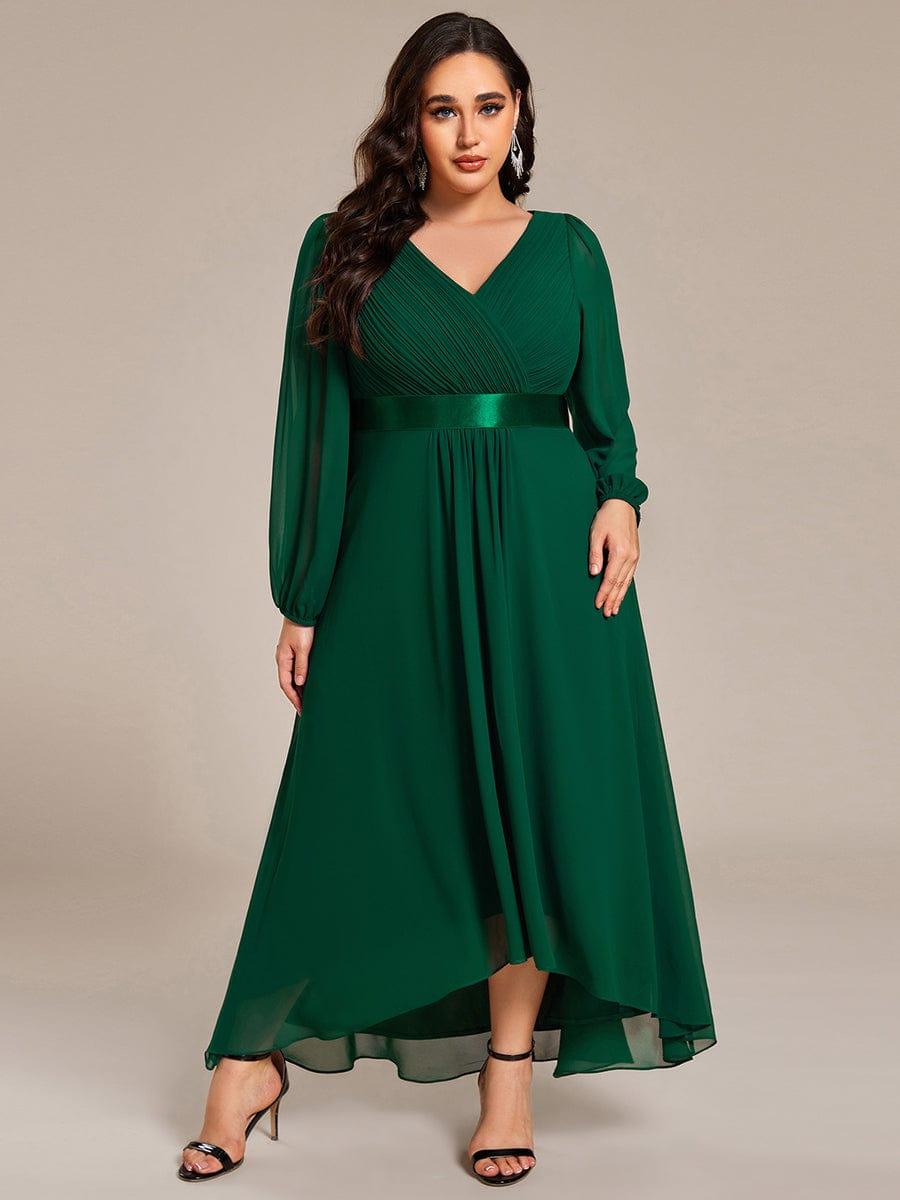 Sexy Plus Size A-Line Long Sleeves Chiffon Formal Dress with Sash