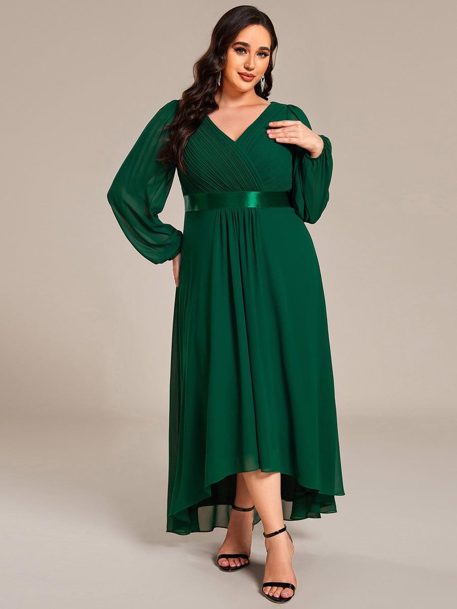 Sexy Plus Size A-Line Long Sleeves Chiffon Formal Dress with Sash