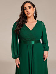Stunning A-Line Long Sleeves Chiffon V-Neck Formal Dress